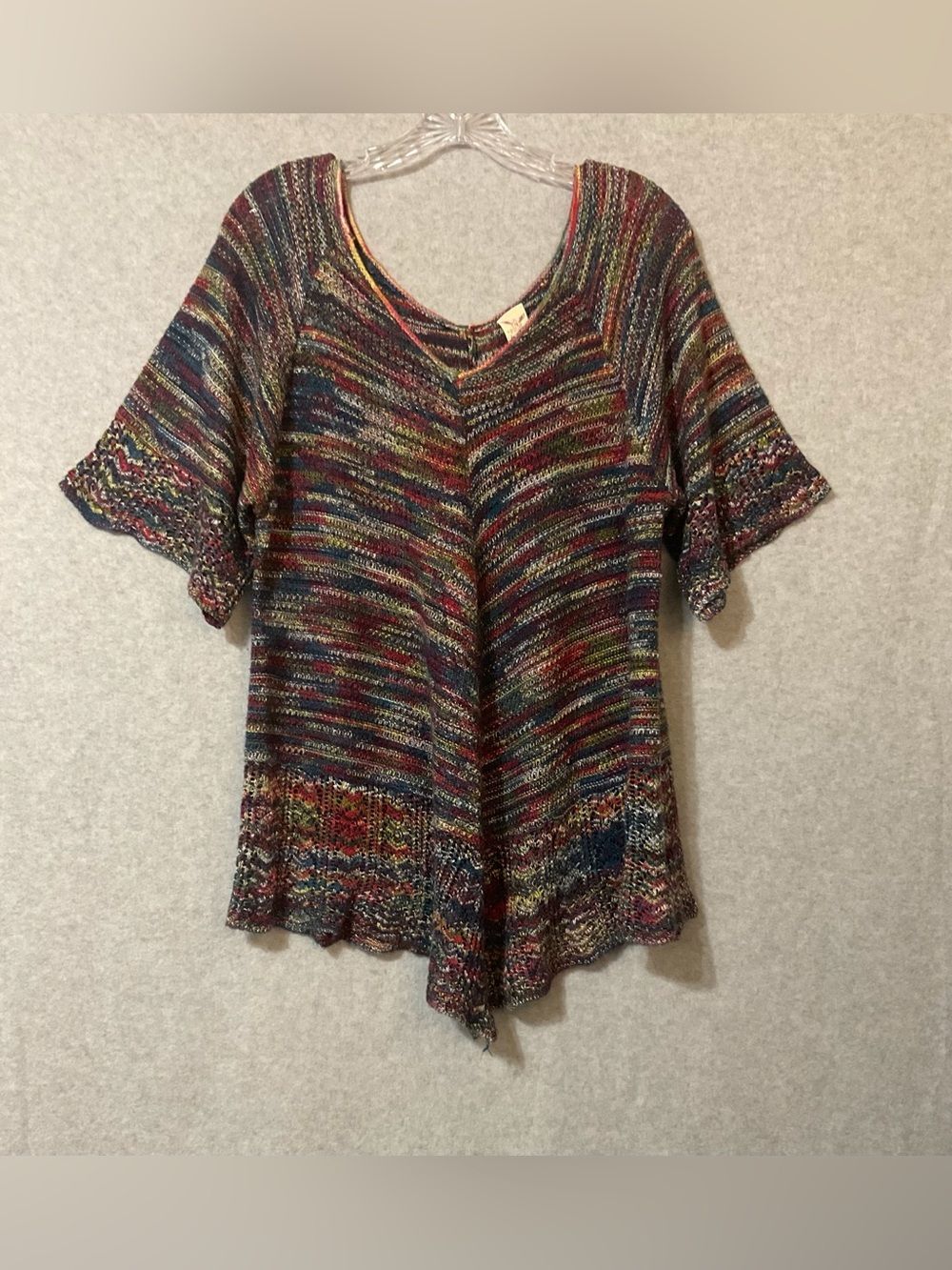 Faded Glory Boho Space-Dye Knit Blouse - Sharkbite Hem Flutter Sleeve - Size XL